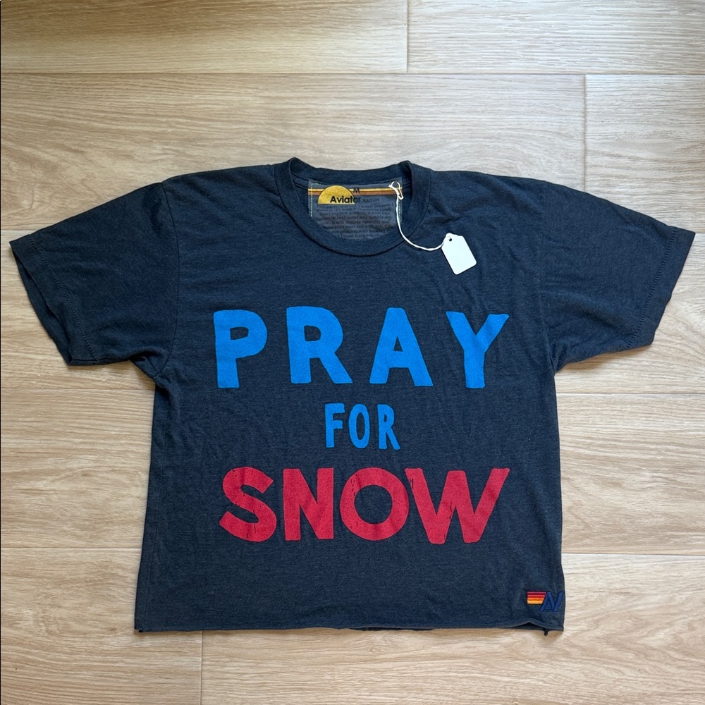 Aviator Nation ‘PRAY FOR SNOW’ Boyfriend Tee - Charcoal NWT